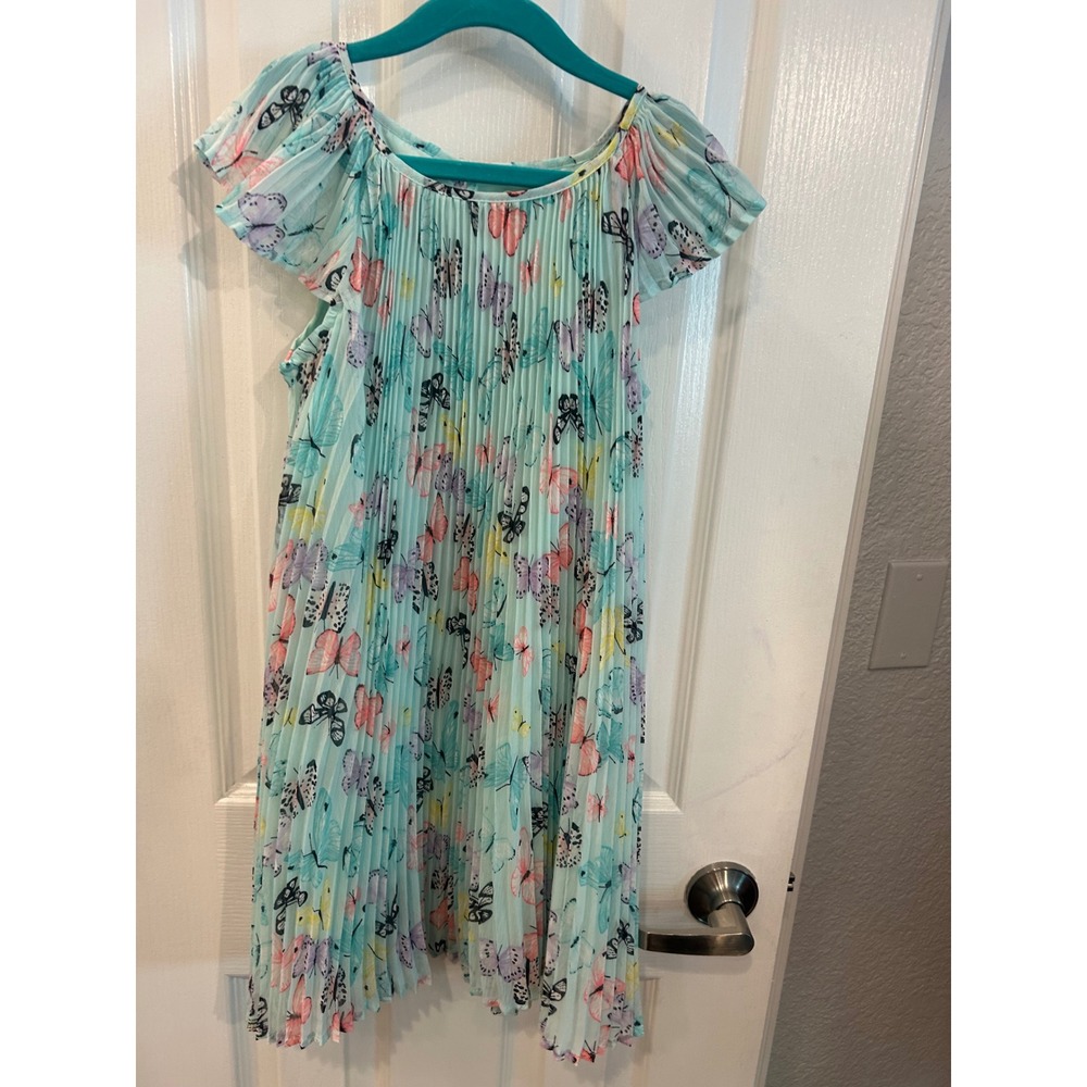 H&M Dress‎ Mint Green Butterfly Pleated Flutter Sleeve Chiffon Party Dress 7-8Y